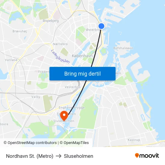 Nordhavn St. (Metro) to Sluseholmen map