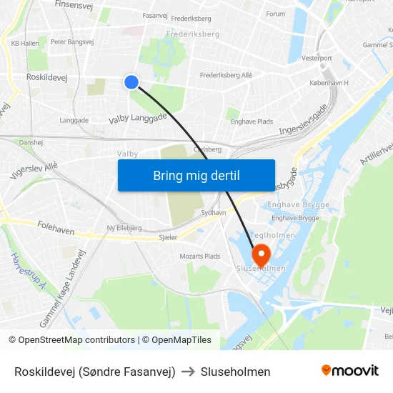 Roskildevej (Søndre Fasanvej) to Sluseholmen map