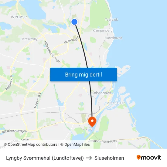 Lyngby Svømmehal (Lundtoftevej) to Sluseholmen map