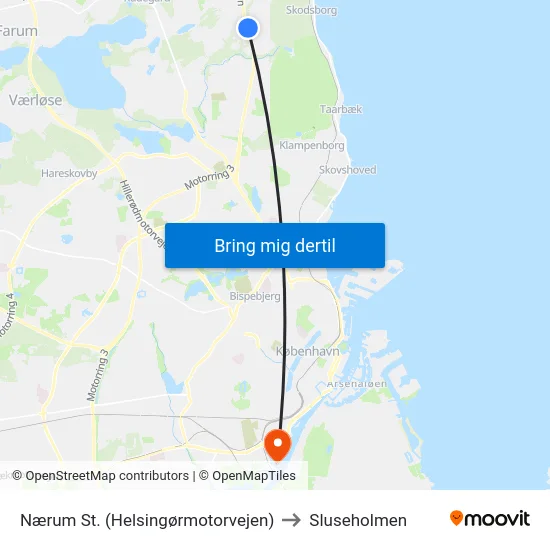 Nærum St. (Helsingørmotorvejen) to Sluseholmen map