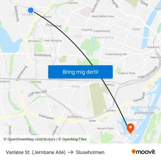 Vanløse St. (Jernbane Allé) to Sluseholmen map