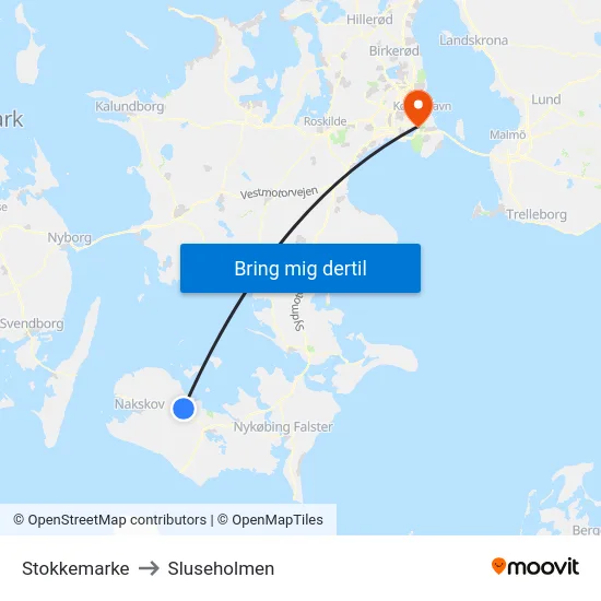 Stokkemarke to Sluseholmen map