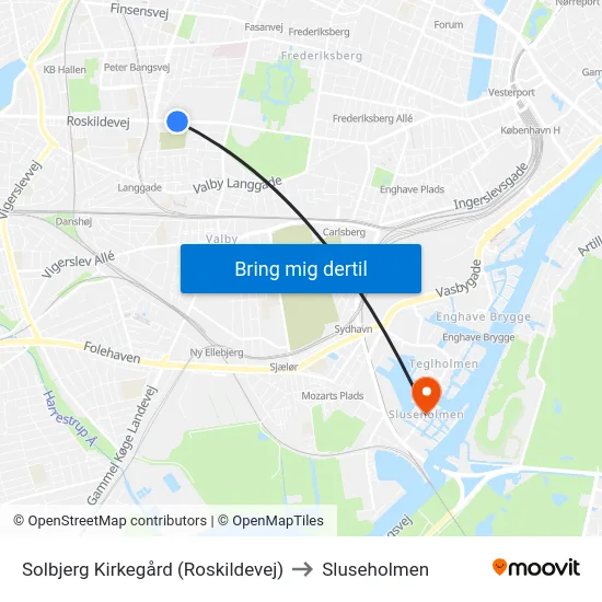 Solbjerg Kirkegård (Roskildevej) to Sluseholmen map