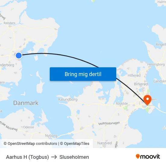 Aarhus H (Togbus) to Sluseholmen map