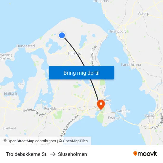 Troldebakkerne St. to Sluseholmen map