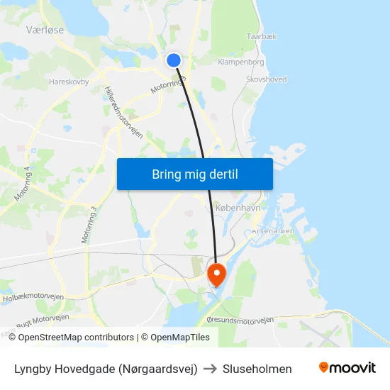 Lyngby Hovedgade (Nørgaardsvej) to Sluseholmen map