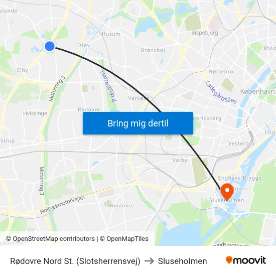 Rødovre Nord St. (Slotsherrensvej) to Sluseholmen map