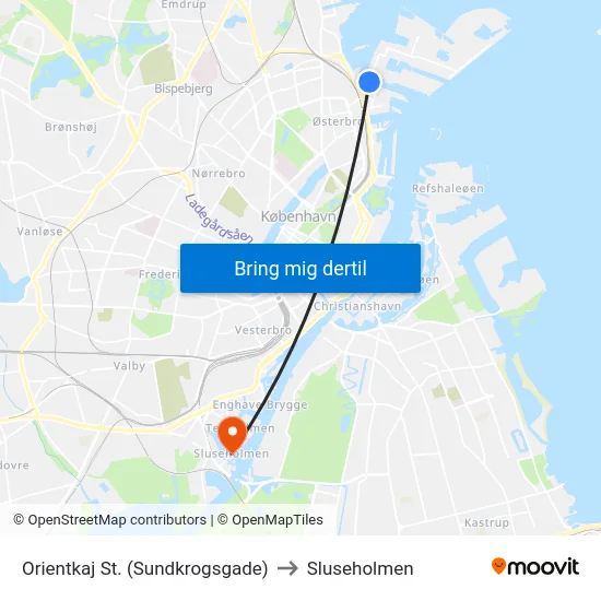 Orientkaj St. (Sundkrogsgade) to Sluseholmen map