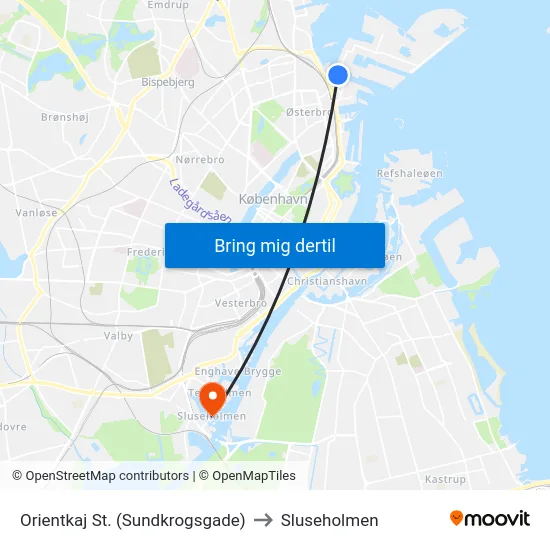 Orientkaj St. (Sundkrogsgade) to Sluseholmen map