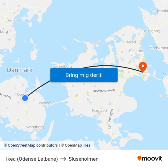 Ikea (Odense Letbane) to Sluseholmen map