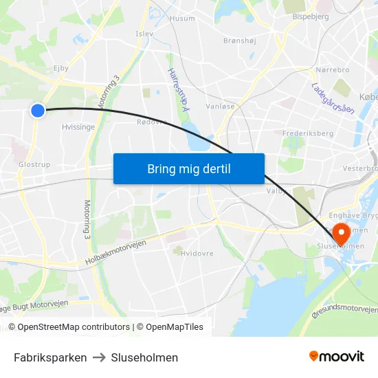 Fabriksparken to Sluseholmen map