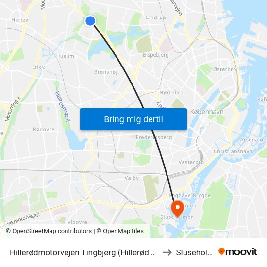 Hillerødmotorvejen Tingbjerg (Hillerødmotorvejen) to Sluseholmen map