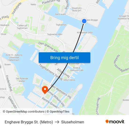 Enghave Brygge St. (Metro) to Sluseholmen map