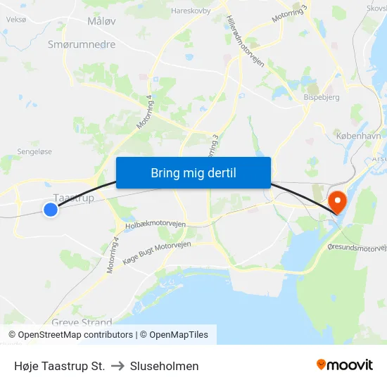 Høje Taastrup St. to Sluseholmen map