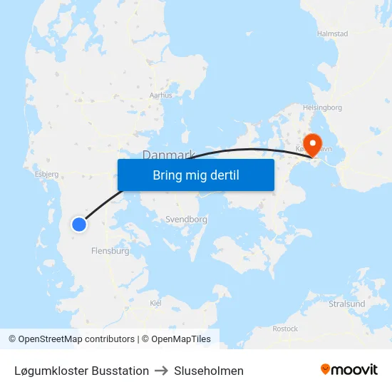 Løgumkloster Busstation to Sluseholmen map