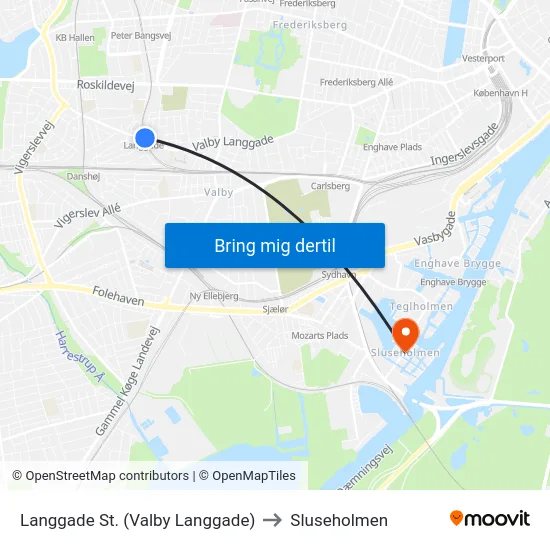 Langgade St. (Valby Langgade) to Sluseholmen map