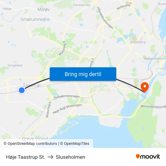 Høje Taastrup St. to Sluseholmen map