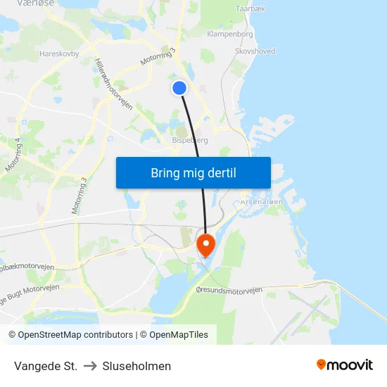 Vangede St. to Sluseholmen map