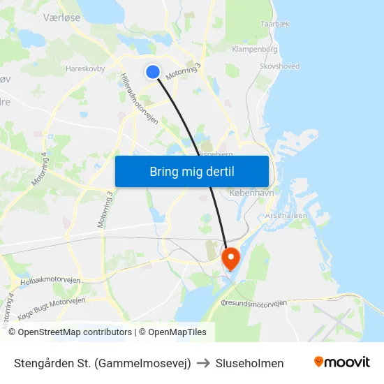 Stengården St. (Gammelmosevej) to Sluseholmen map
