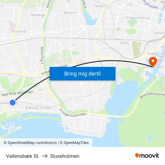 Vallensbæk St. to Sluseholmen map