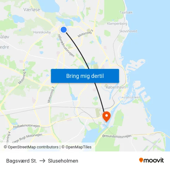 Bagsværd St. to Sluseholmen map