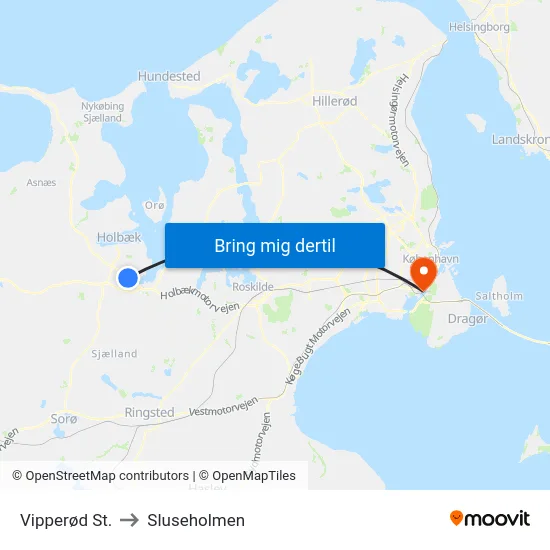 Vipperød St. to Sluseholmen map