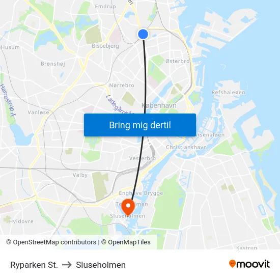 Ryparken St. to Sluseholmen map