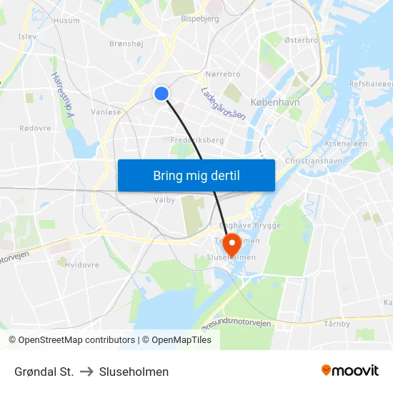 Grøndal St. to Sluseholmen map