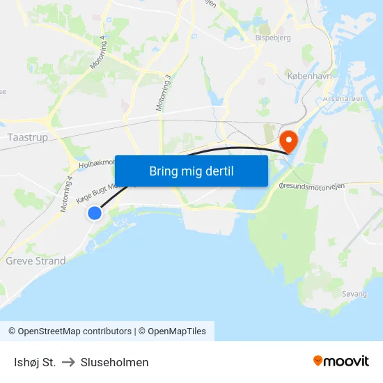 Ishøj St. to Sluseholmen map