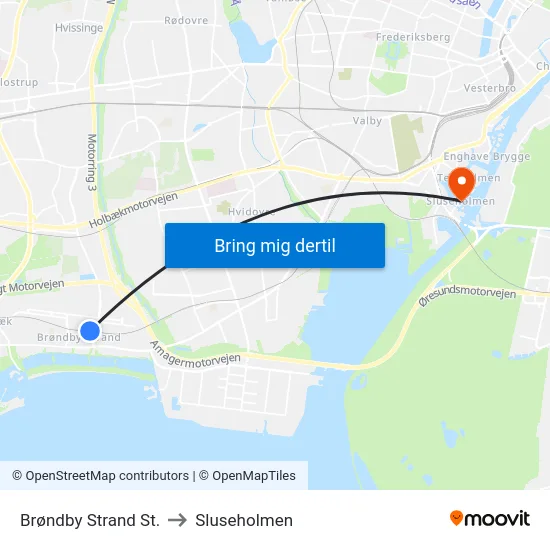 Brøndby Strand St. to Sluseholmen map