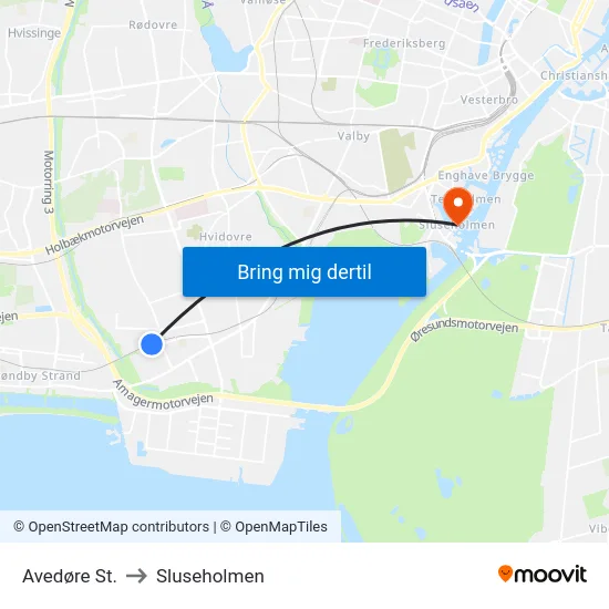 Avedøre St. to Sluseholmen map