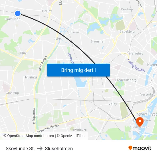 Skovlunde St. to Sluseholmen map