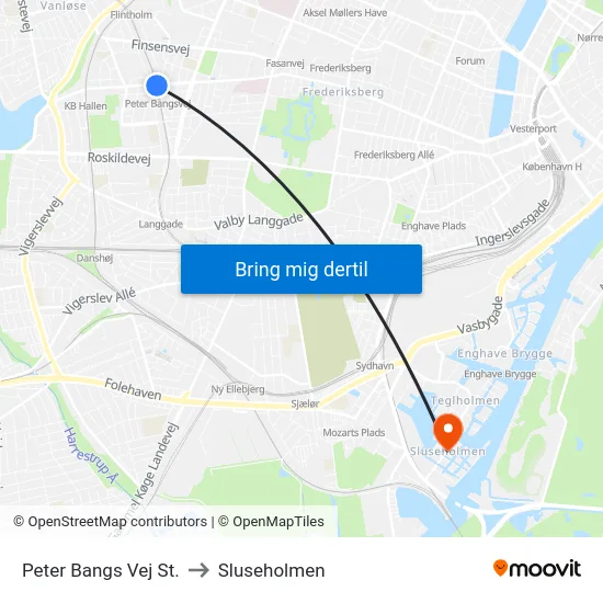 Peter Bangs Vej St. to Sluseholmen map