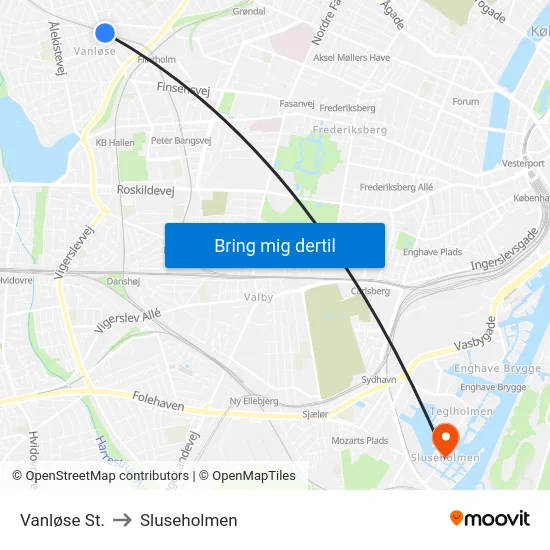 Vanløse St. to Sluseholmen map
