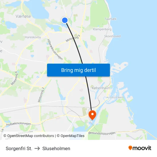 Sorgenfri St. to Sluseholmen map