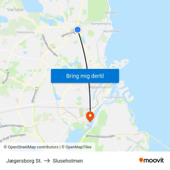 Jægersborg St. to Sluseholmen map