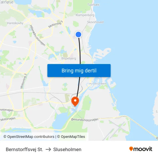 Bernstorffsvej St. to Sluseholmen map