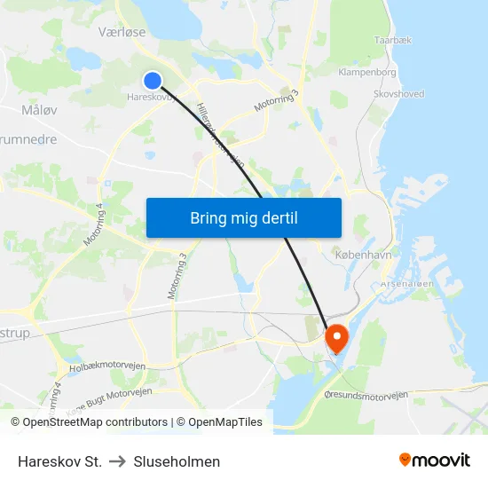 Hareskov St. to Sluseholmen map