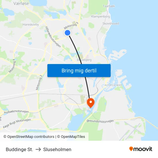 Buddinge St. to Sluseholmen map