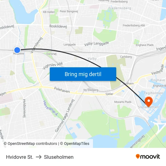 Hvidovre St. to Sluseholmen map