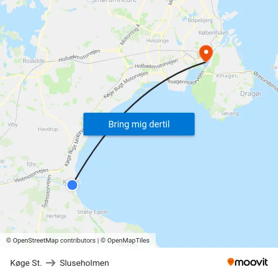 Køge St. to Sluseholmen map