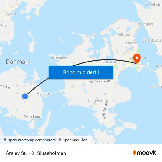 Årslev St. to Sluseholmen map