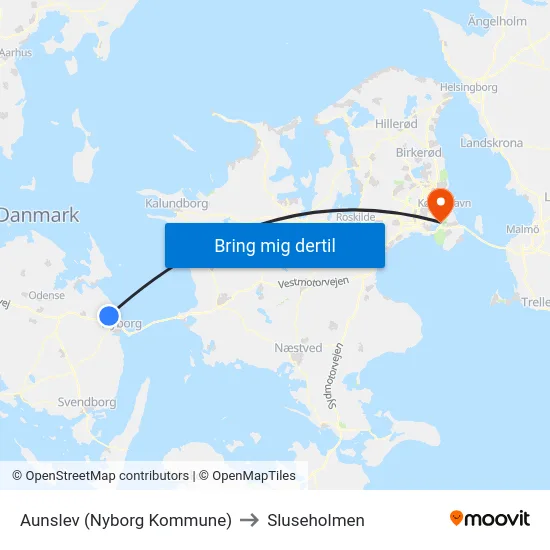 Aunslev (Nyborg Kommune) to Sluseholmen map