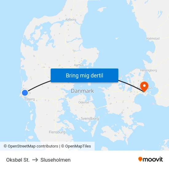 Oksbøl St. to Sluseholmen map