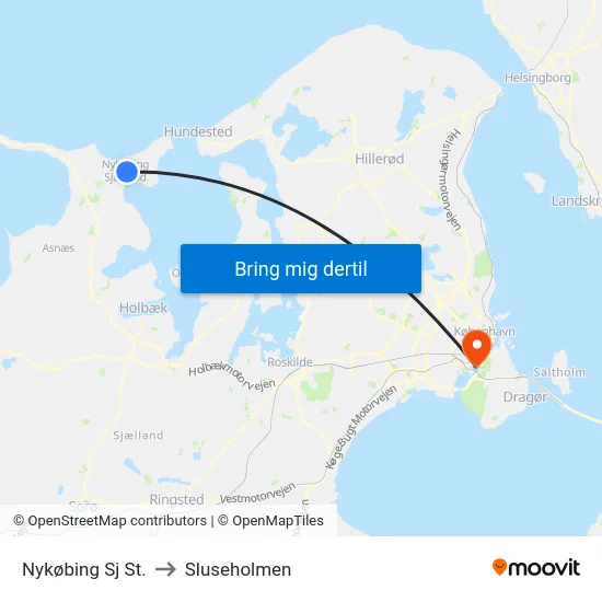 Nykøbing Sj St. to Sluseholmen map