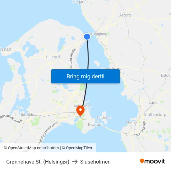 Grønnehave St. (Helsingør) to Sluseholmen map