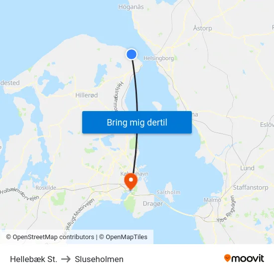 Hellebæk St. to Sluseholmen map