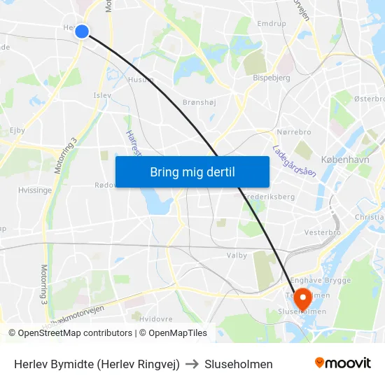Herlev Bymidte (Herlev Ringvej) to Sluseholmen map