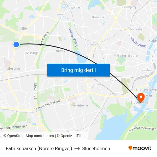 Fabriksparken (Nordre Ringvej) to Sluseholmen map