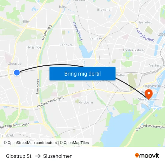 Glostrup St. to Sluseholmen map